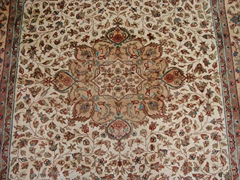 Gorgeous Floral Medallion Chirag Birds Area Rug Wool Silk Hand Knotted Carpet (9 x 6)'