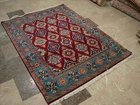AHMEDANI Exclusive Floral Designed Rectangle Area Rug Hand Knotted Wool Silk Carpet (6 x 4)'