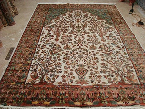 Exclusive Area Rug Tree of Life Peace Birds Rectangle Hand Knotted Carpet Silk Wool (10.3 x 7.3)'