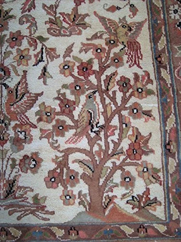 Bird Love Tree Life Exclusive Designed Area Rug Hand Knotted Silk Wool Carpet (6 x 4)'