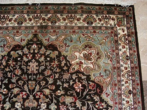 Floral Medallion Chocolate Brown Rectangle Area Rug Wool Silk Hand Knotted Carpet (8.11 x 6.1)'