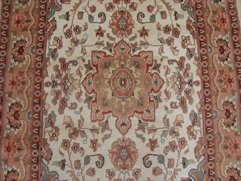 Ivory Medallion Floral Area Rug Hand Knotted Wool Silk Indoor Home Decor Carpet (6 x 4)'