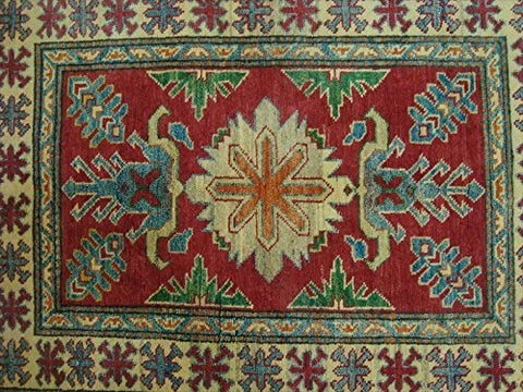 Kazak Super Geometric Veg Dyed Mahal Rectangle Rug Hand Knotted Carpet (3.9 x 2.10)'