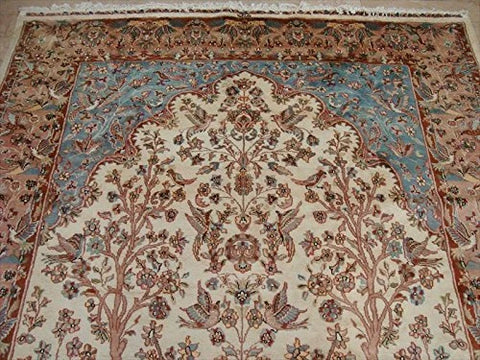 Excellent Tree of Life Peace Birds Rectangle Area Rug Wool Silk Hand Knotted Carpet (10.4 x 7.2)'