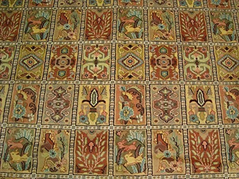 Bakhtiari Pestal Flower All Over Rectangle Area Rug Wool Silk Hand Knotted Carpet (11.2 x 8.5)'