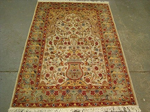 Exclusive Tree of Life Birds All Over Floral Designed Brand New Area Rugs Silk Wool Hand Knotted Carpet (6 x 4)'