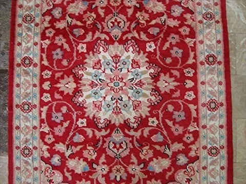 Awesome Love Red Floral Hand Knotted Oriental Rug Wool Silk Carpet Pair (4 x 2.6)'