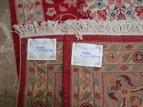 Awesome Love Red Floral Hand Knotted Oriental Rug Wool Silk Carpet Pair (4 x 2.6)'