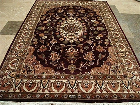 AHMEDANI Mehroon Ruby Red Exclusive Rectangle Area Rug Hand Knotted Wool Silk Carpet (6 X 4)'