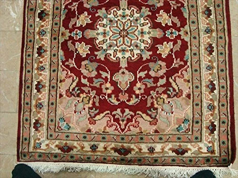 AHMEDANI Red Floral Love Mahal Classic Designed Hand Knotted Runner Rug (10.2 X 2.6)'