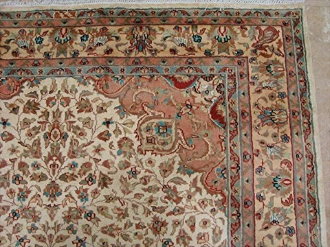 Gorgeous Floral Medallion Chirag Birds Area Rug Wool Silk Hand Knotted Carpet (9 x 6)'