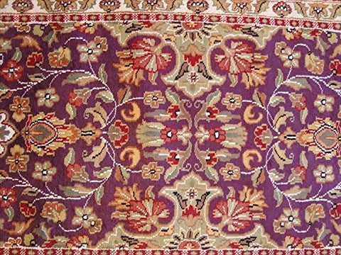 Amazing Purple Lilac Rare Hand Knotted Wool Silk Carpet Runner Rug (8 X 2.6)