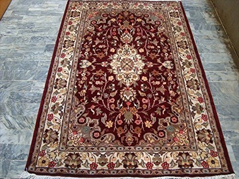 AHMEDANI Shahe-Taj Ruby Red Exclusive Area Rug Hand Knotted Wool Silk Carpet (6 x 4)'