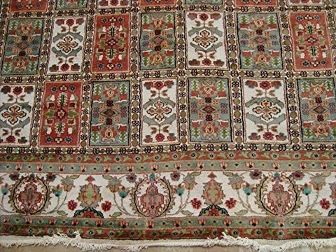 Bakhtiari Floral Blocks Rectangle Area Rug Hand Knotted Wool Silk Carpet (12.5 x 9.1)'