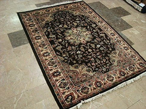 Excellent Hot Brownie Choco Medallion Rectangle Area Rug Wool Silk Hand Knotted Carpet (6 X 4)'