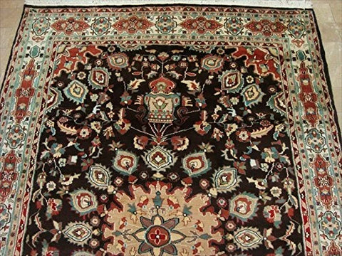 AHMEDANI Exclusive Chocolate Brown Rectangle Area Rug Hand Knotted Wool Silk Carpet (9 X 6)'