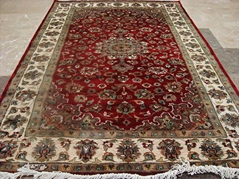 Exclusive Red Floral Lovely Rare Hand Knotted Rug Wool Silk Carpet (6 x 4)'