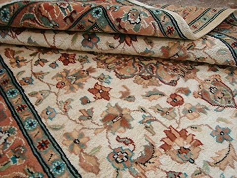 Exclusive Muted kashan Ivory Flower Medallion Area Rug Hand Knotted Wool Silk Carpet (6 x 4)'