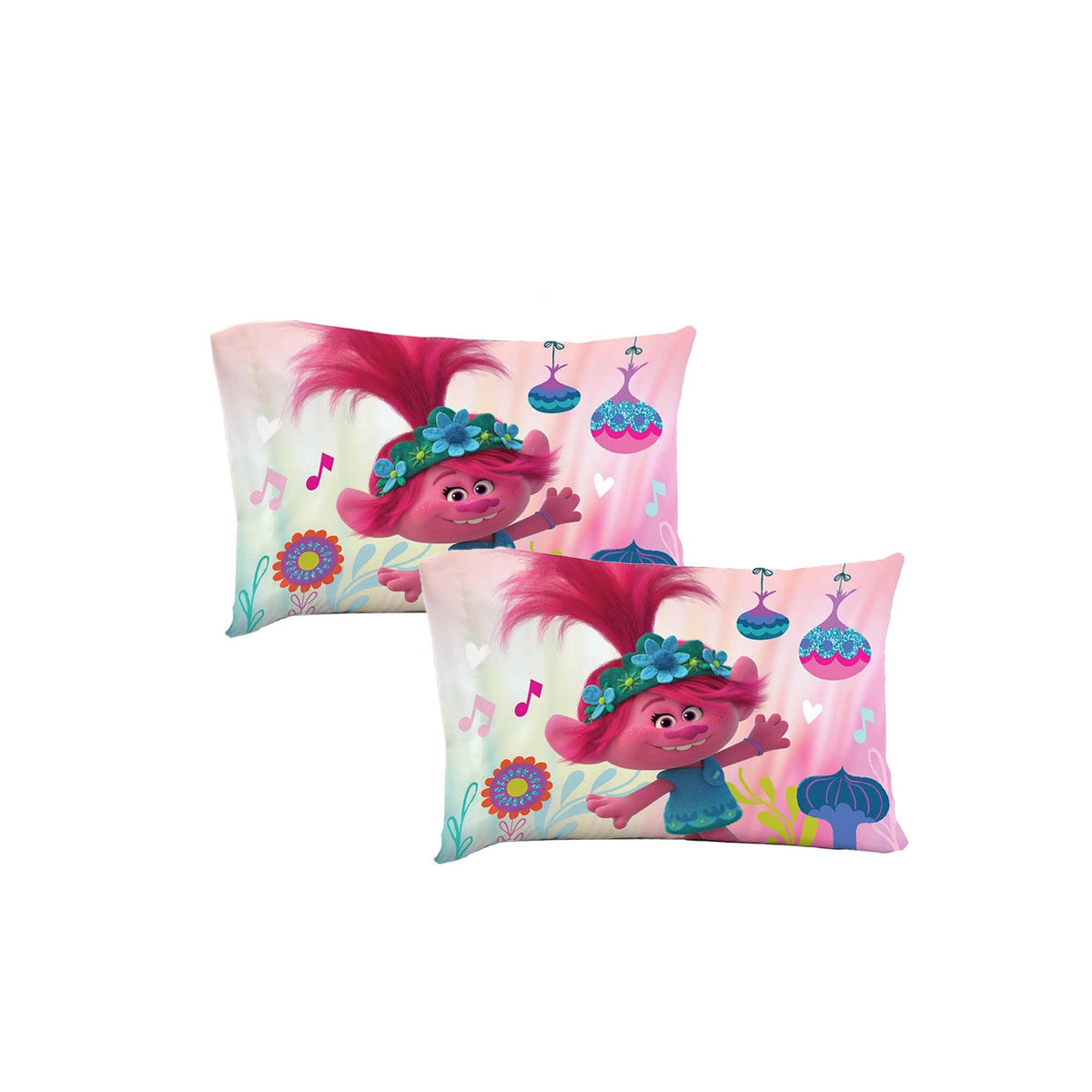 Trolls Standard Reversible Pillowcase for Kids - 20 X 30 Inch (2 Piece Pillow Case Only)
