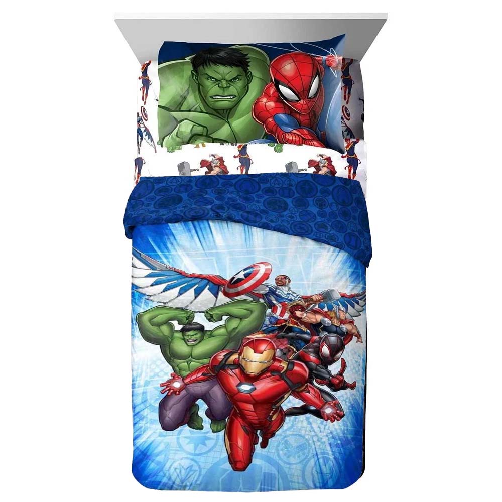 Avengers 4-Pcs Twin Bed in Bag Sheet Set for Kids - Comforter, Flat Sheet, Fitted Sheet, and Pillowcase