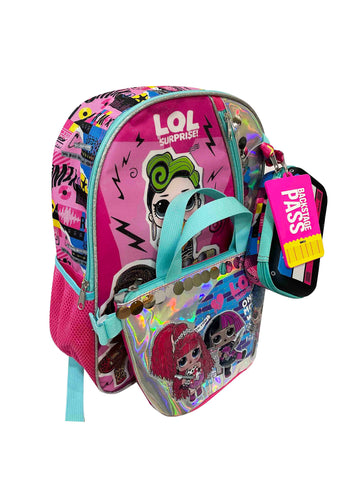 L.O.L Surprise! Girls' Pink Backpack with Lunch Bag 4-Piece Set