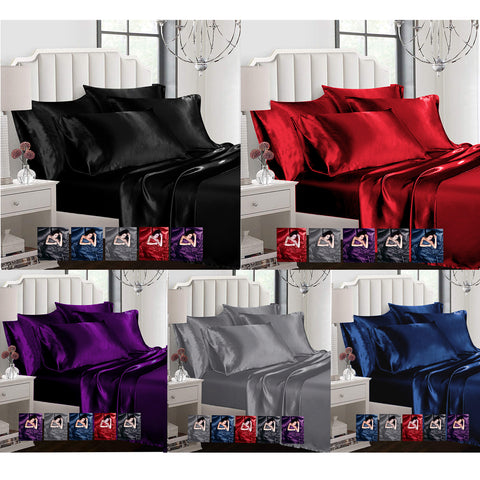 Satin 6pcs Silky Bedding Set Queen/King Duvet Cover Fitted Sheet & 4 Pillowcases