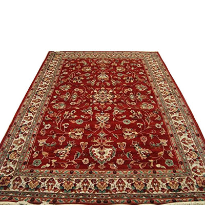 AHMEDANI Rectangle Area Rug Amazing Red Floral Hand Knotted Silk Wool Carpet (10 x 7)'