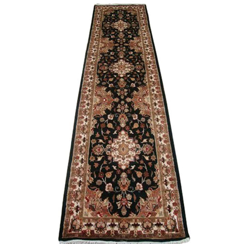 Exclusive Hot Black Floral Kashan Soft Hand Knotted Hall Way Runner Rug (10.1 x 2.7)'