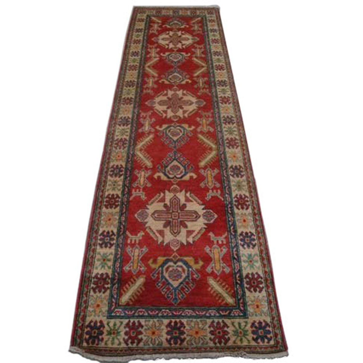 Super Kazak Traditional Designed Rectangle Wool Carpet Hand Knotted Runner Rug (10.4 x 2.9)'