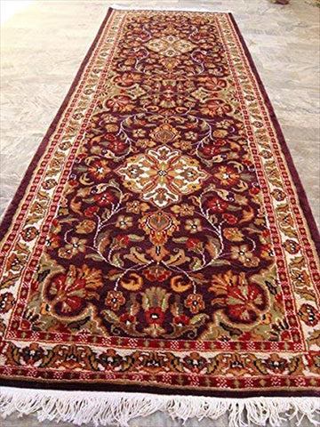 Amazing Purple Lilac Rare Hand Knotted Wool Silk Carpet Runner Rug (8 X 2.6)