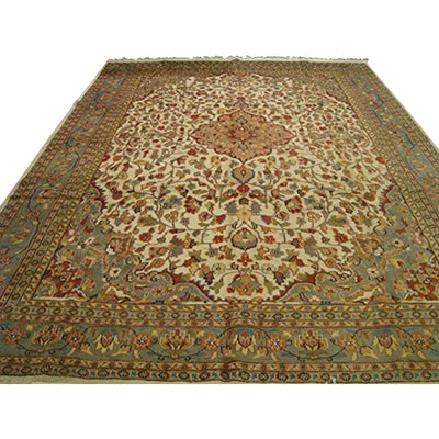 AHMEDANI Ivory Pestal Flower All Over Kashan Beautiful Area Rug Hand Knotted Wool Silk Carpet (12.1 x 9.2)'