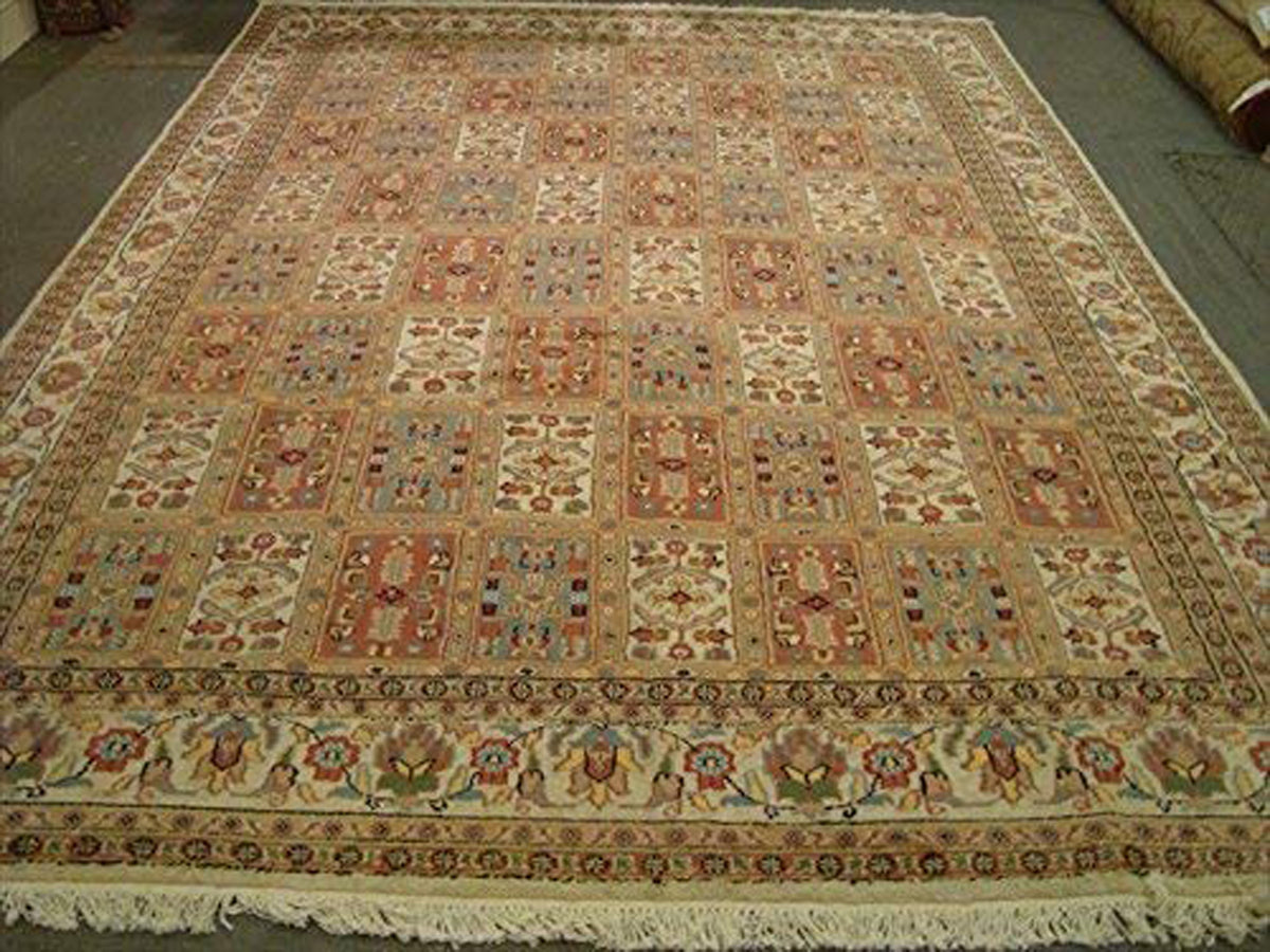 Bakhtiari Pestal Flower All Over Excellent Designed Area Rug Hand Knotted Silk Wool Carpet (12.1 x 9.1)'
