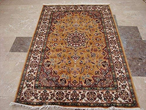Love Bakhtiari Floral Blocks Exotic Rectangle Area Rug Hand Knotted Wool Silk Carpet (6 x 4)'