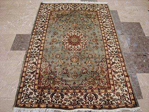 Awesome Exotic Grey Silver Floral Medallion Area Rug Hand Knotted Wool Silk Carpet (6 x 4)'