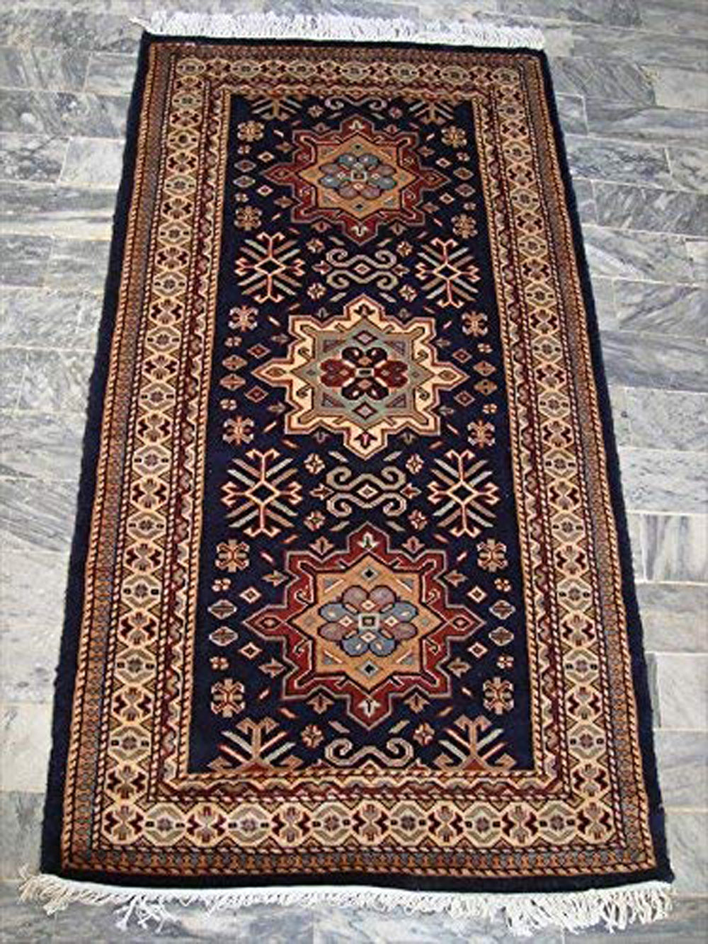 Awesome Blue Medallion Floral Oriental Rug Hand Knotted Wool Silk Carpet (10 x 7)'