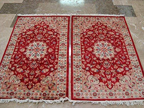 Awesome Love Red Floral Hand Knotted Oriental Rug Wool Silk Carpet Pair (4 x 2.6)'