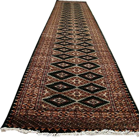 Awesome Dark Green Jaldar Hand Knotted Wool Silk Carpet Runner Rug (14.6 x 2.5)'