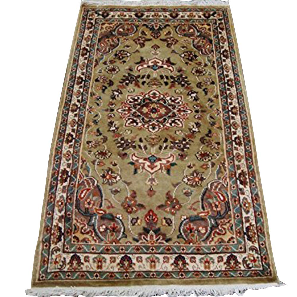 Exclusive Ivory Medallion Flowers Oriental Area Rug Hand Knotted Wool Silk Carpet (5 x 3)'