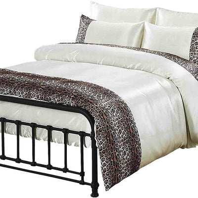 Tiger Zebra Satin 6 Pcs Silky Sexy Bedding Set Queen Duvet Cover Fitted Sheet & 4X Pillowcases (Tiger Cream)
