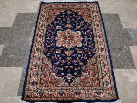 Exclusive Royal Blue Floral Oriental Area Rug Hand Knotted Wool Silk Carpet (5 X 3)'