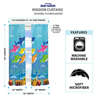Baby Shark Kids Room Window Drapes Curtains for Kids, Set of 2 (42" x 63" Each)