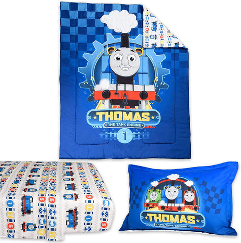 Thomas The Tank Standard Crib 3 Piece Toddler Bedding Set for Kids Soft Microfiber Reversible Comforter, Fitted Sheet & Pillowcase