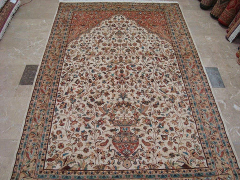 Awesome Tree of Life Birds Floral Oriental Area Rug Hand Knotted Wool Silk Carpet (9 x 6)'