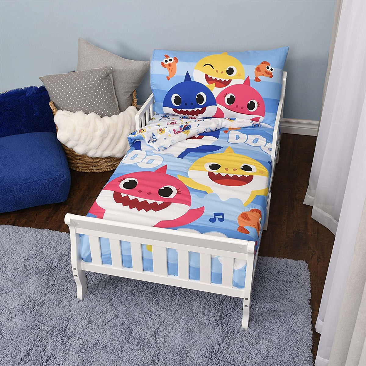 Baby Shark Toddler Bedding Sheet Set 3 Piece Set for Kids with Reversible Comforter
