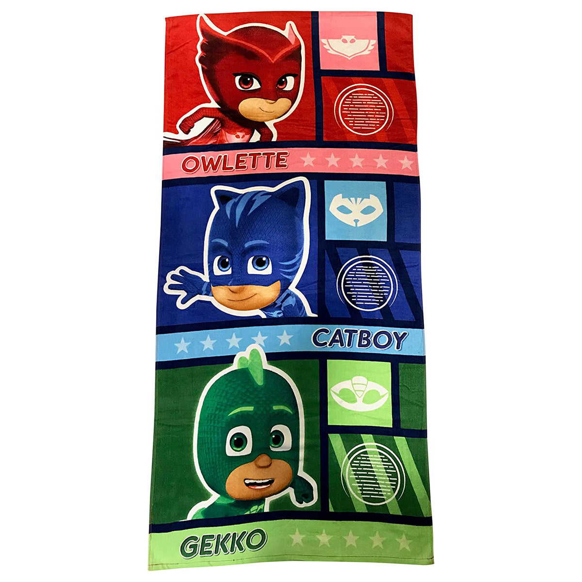 PJ Masks Catboy Owlette Gekko Kids Beach Towel -  28" x 58" Red Blue Green Little Superheroes Cotton Beach Towel