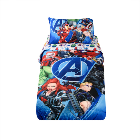 Marvel Avengers Kids Bedding Sheet Set with Reversible Comforter Twin Bed in Bag 4 pcs Set for Kids