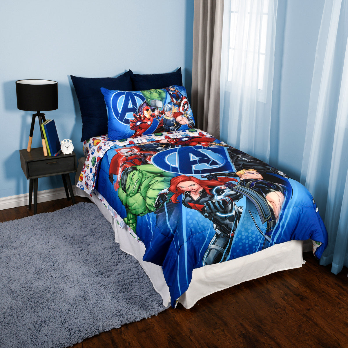 Marvel Avengers Kids Bedding Sheet Set with Reversible Comforter Twin Bed in Bag 4 pcs Set for Kids