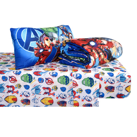 Marvel Avengers Kids Bedding Sheet Set with Reversible Comforter Twin Bed in Bag 4 pcs Set for Kids