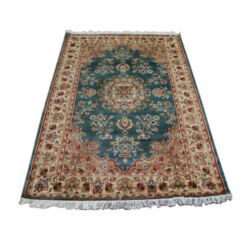 Exclusive Flower Ivory Touch Lovely Rectangle Area Rug Hand Knotted Wool Silk Carpet (6 X 4)'