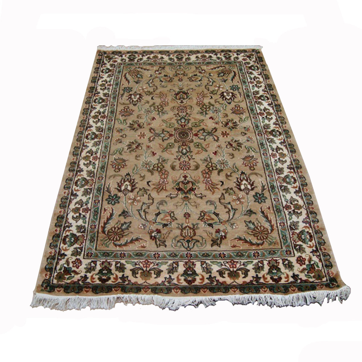 Exclusive Ivory Medallion Flowers Lovely Area Rug Hand Knotted Wool Silk Carpet (6 X 4)'